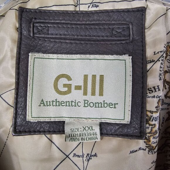 G-III Leather Bomber Jacket XXL Brown Full Zip Map Lining Aviator Pilot MA34112 - Picture 3 of 16